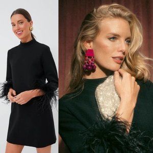 Tuckernuck NEW Black Feather Mod Ellie Mini Cocktail Dress Size L